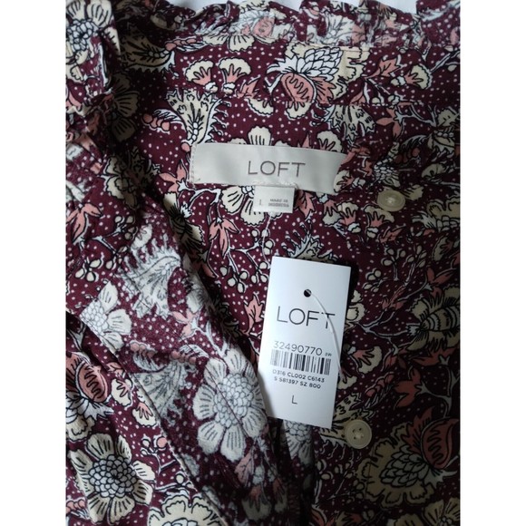 NWT Loft Floral Ruffle Shirtdress Button Down Tie Belt Size Large - Picture 9 of 16